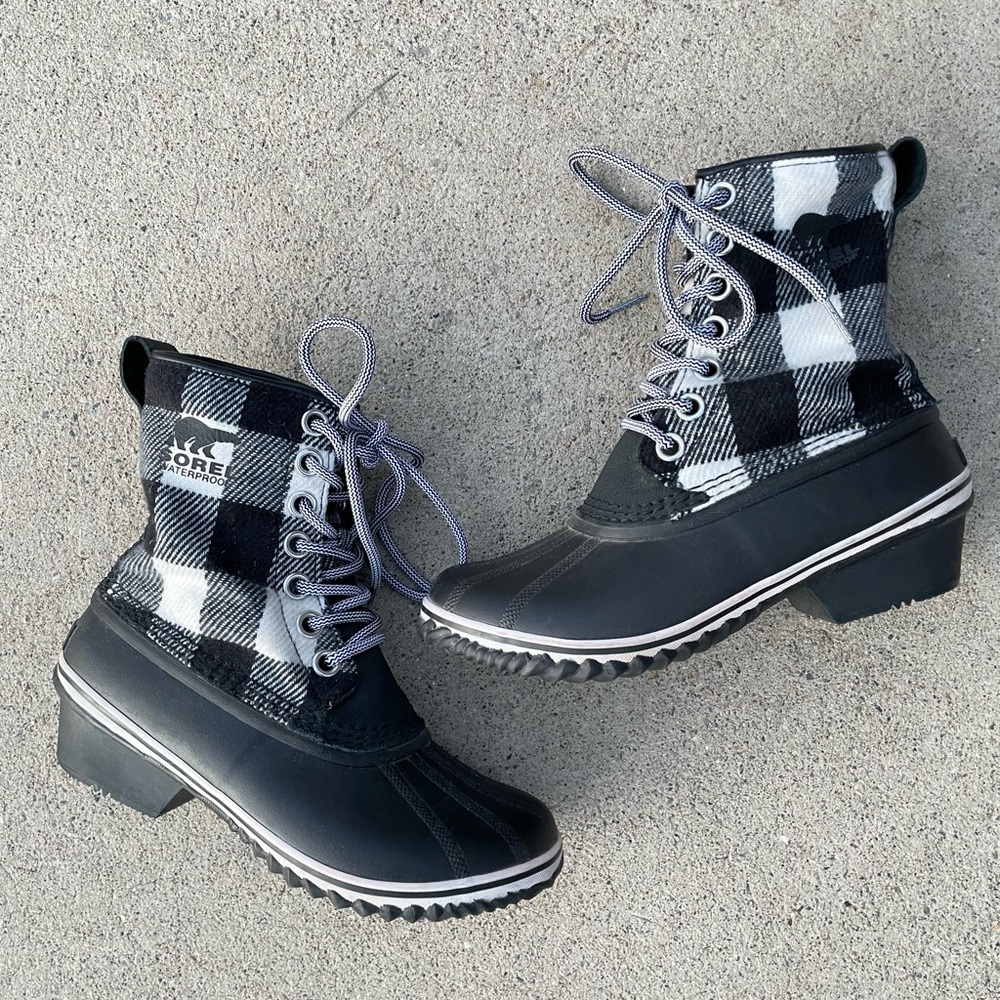 Sorel | 'Slimpack 1964' Black and White Plaid Waterproof Boots